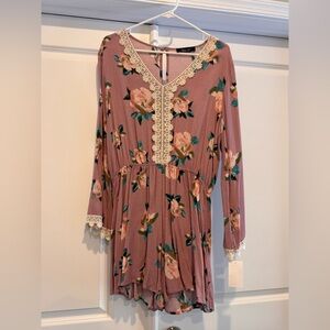 Nordstrom Rack Pink Floral Lace-Trim Romper